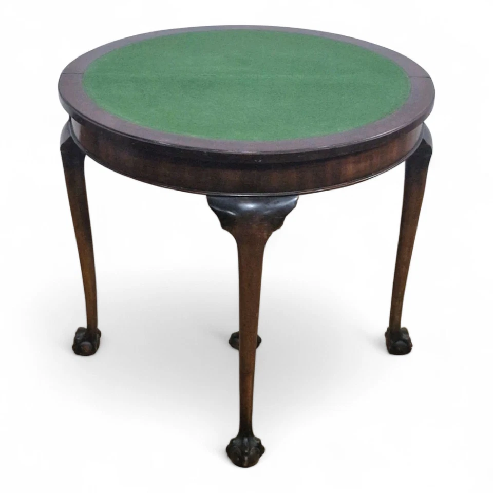 Antique vintage mahogany D shaped turn over top console table - games table - Image 2 of 4