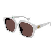 Gucci GG1376SA 001 Shiny White Pearl Brown Square 55 mm Women's Sunglasses OBI