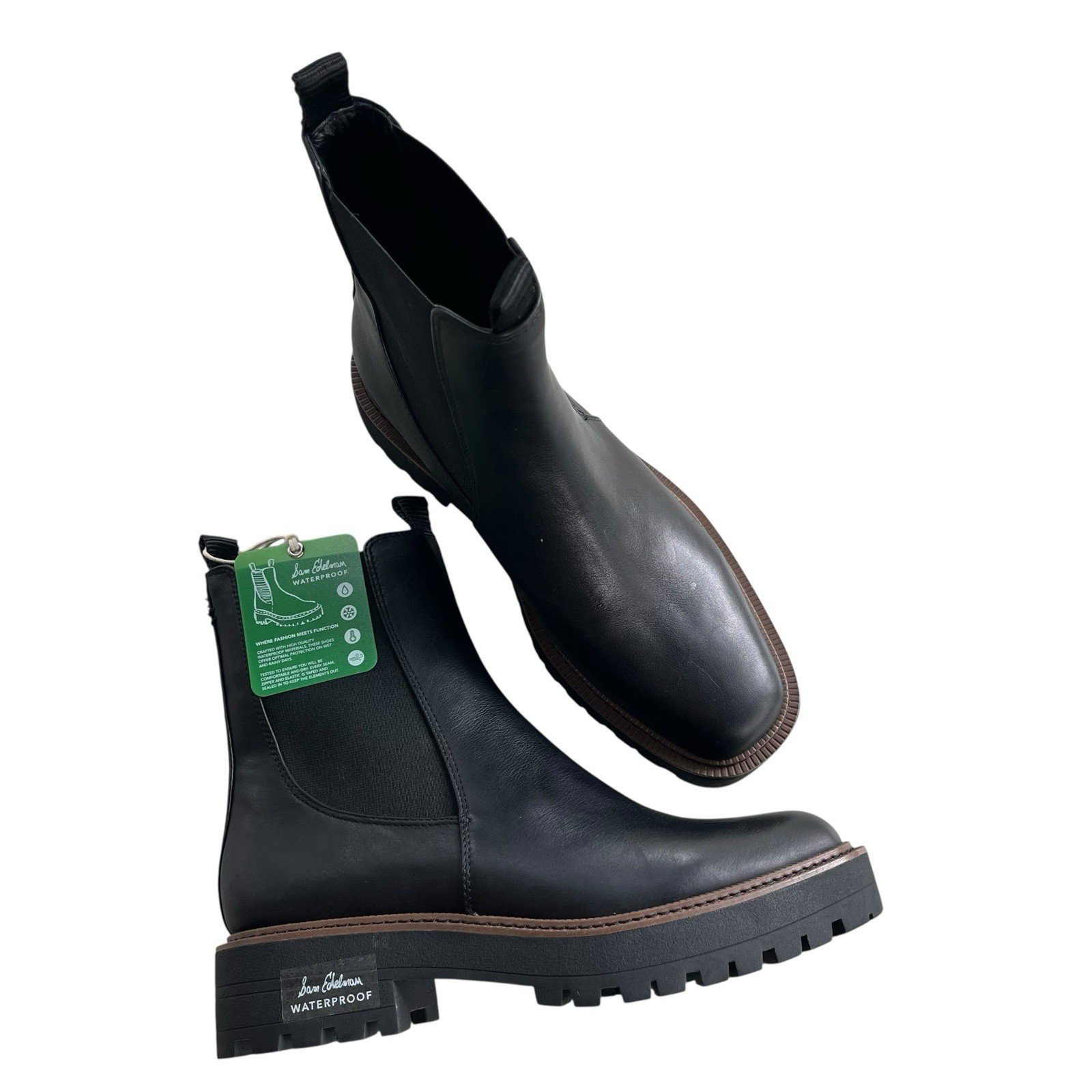 SAOLA Stivali Sam Edelman donna 9 neri pelle suola a strappo impermeabili Laguna Chelsea trendy