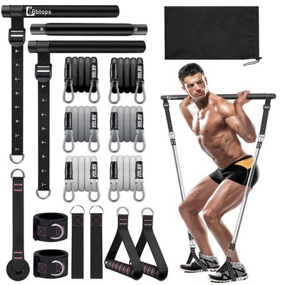 Pilates Bar Kit with Resistance Bands(4 x Bands),3-Section Pilates Bar with S...