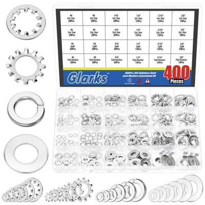 #ad 400 PCS 6 8 10 External Internal Star Washer Split Lock Flat Washers Set $26.63
