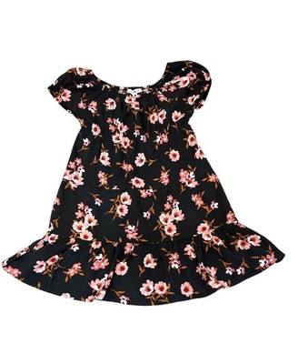 Sugar Jade Girls  Dress M 10 Floral Tiered Black Pink Short Sleeve Fit Flare