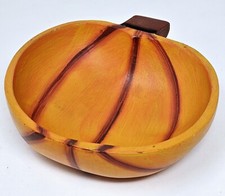 VTG Rustic Primitive Wooden Pumpkin Bowl 6" Farmhouse Harvest Halloween Candy