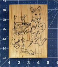 Anthropomorphic Kangaroo Cartoon Animal Wood Mounted Rubber Stamp