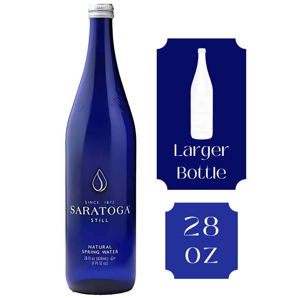 Saratoga Still Natural Spring Water LARGE BOTTLE, 28oz Glass Bottles (6 Pack)
