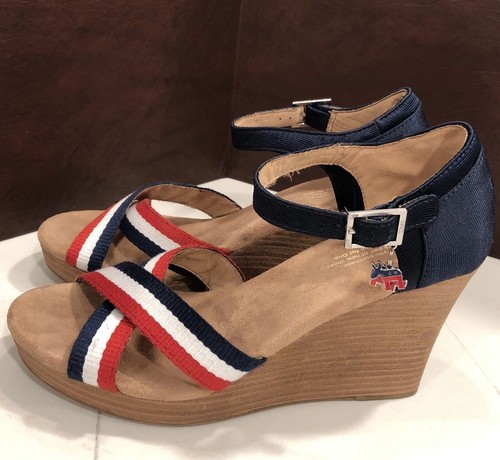 Toms Sz 10 Wedge Heel Red White Blue - Picture 9 of 20