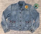 LRL Ralph Lauren Jacket XL Blue Denim Cotton Trucker Patchwork Hearts Libra Vine