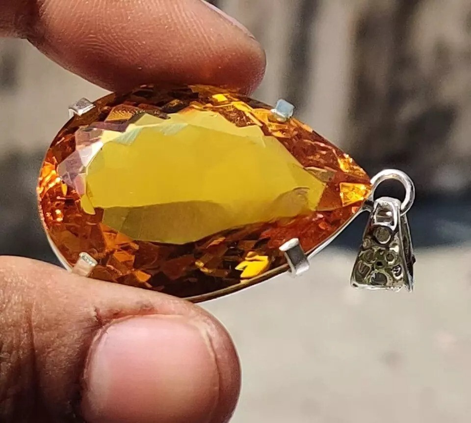 Yellow Natural Citrine Pear Cut 925 Solid Silver 92.60 Ct Pendant Gemstone