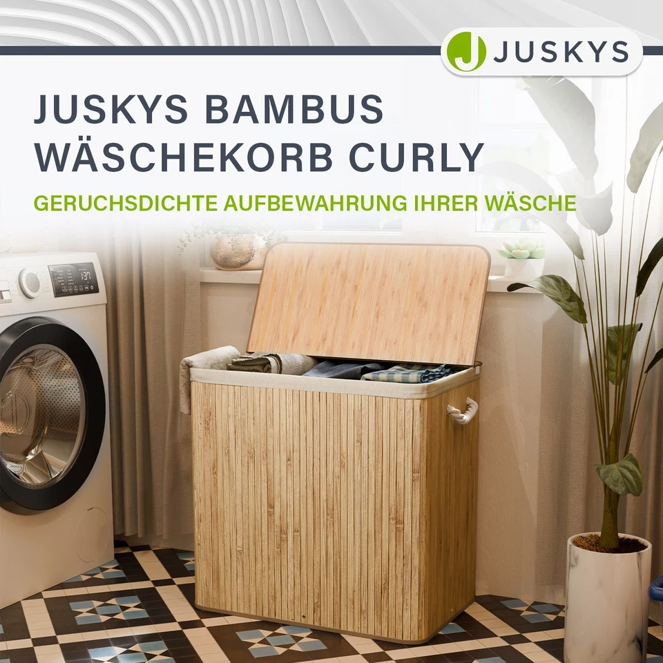 Wäschekorb Wäschesammler Wäschebox Bambus Wäschetonne Wäschesack Korb Juskys® - Bild 2 von 4