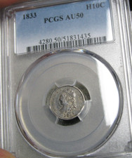 1833 Capped Bust Half Dime Silver ---- AU-50 PCGS Graded Coin ---- #131C
