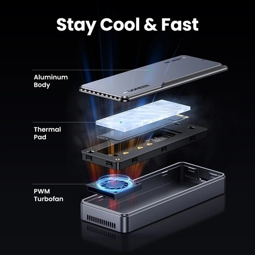 UGREEN 20Gbps NVMe M.2 SSD Case USB C 3.2 Gen2x2 Aluminum Enclosure PCIE Adapter - Picture 6 of 8