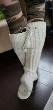 Soft Thick Cozy Cable Knit Knee High Socks Womens OTK Over The Boot Cuff Tassel