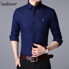 Camisa De Vestir Para Hombres Ropa Informal De Manga Larga Ajustada Con Botones