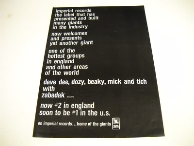 DAVE DEE Dozy BEAKY Mick and TICH with ZABADAK #2 England 1967 Promo Display Ad