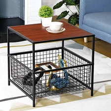 20" Side Table w/Storage Basket Sturdy Coffee Table Versatile Tea Table Red