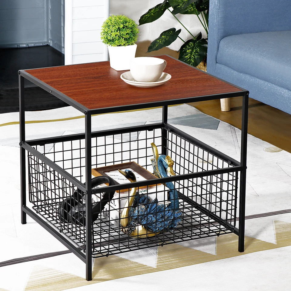 20Inch Square End Table Side Table with Storage Basket Easy Assembly Metal Frame - Image 3 of 4