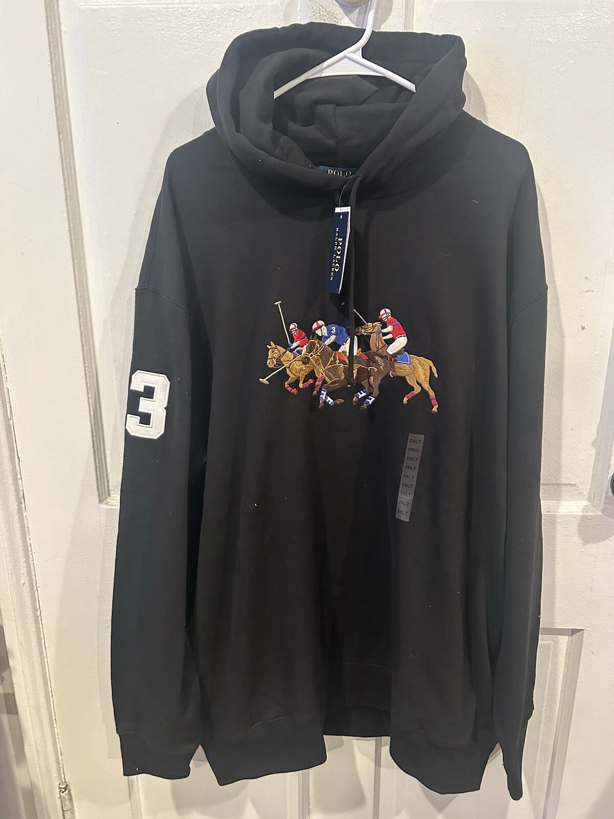 Polo Ralph Lauren Equestrian Triple Pony Rugby Felpa con Cappuccio Ricamata Uomo XLT NUOVA