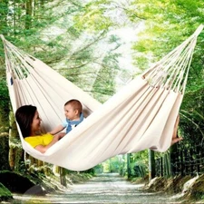 White Canvas Fabric Double Hammock 2 Person Swing Hanging Bed Outdoor Camping us