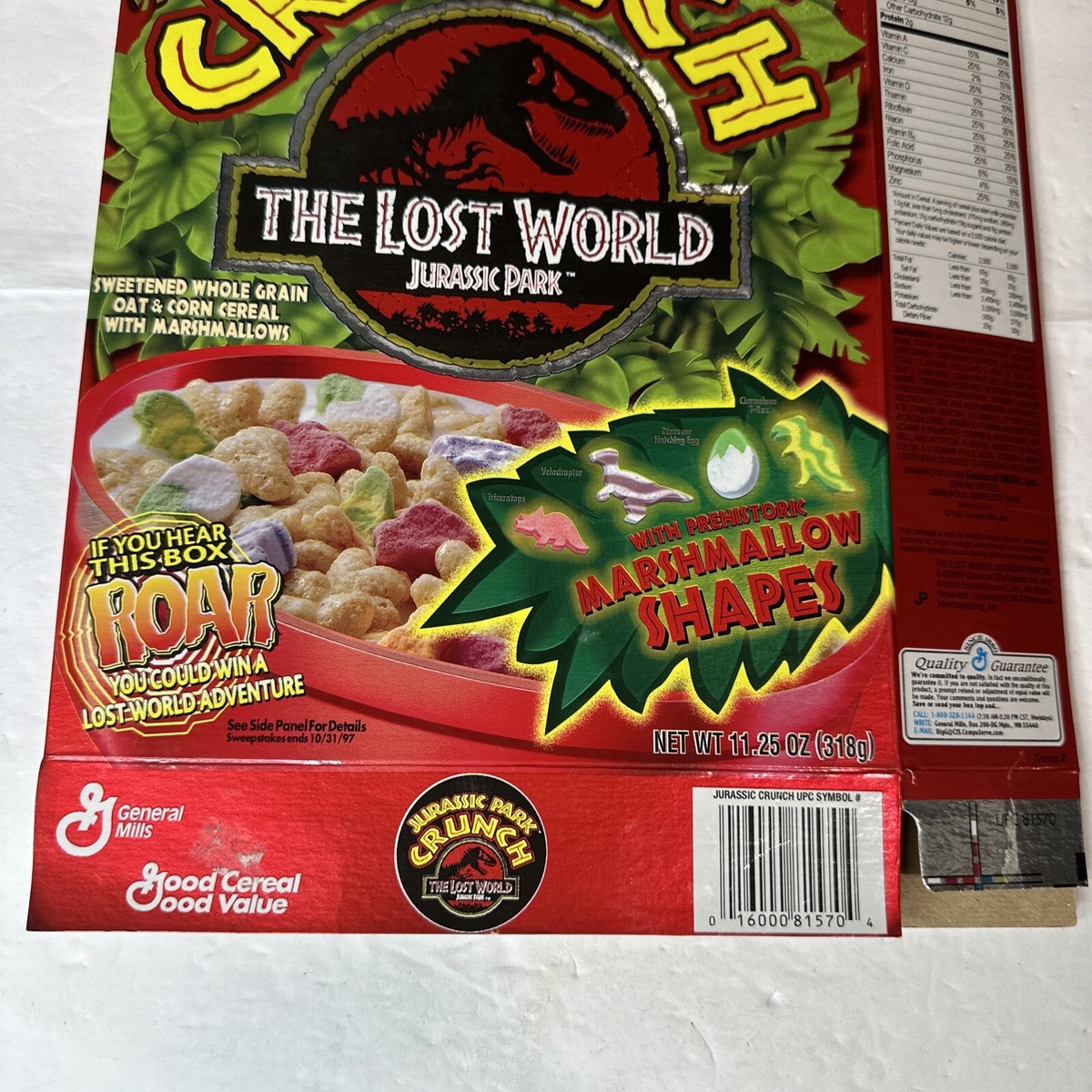 1997 Jurassic Park Lost World Crunch Collectors Edition Cereal Box