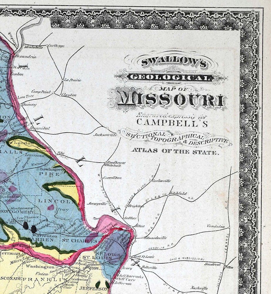 1873 Campbell Missouri Geological Map Ironton Potosi Ozark Iron