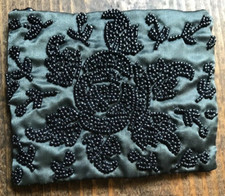 Vintage Moyna Women's Handbag-purse-beaded-gray Silk-flowers-bag-strap-evening
