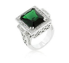 Emerald Cut Emerald  Cubic Zirconia Party Classy  Fashion Ring In 935 Silver