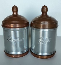 COPPIA BARATTOLI CONTENITORI VINTAGE 1990-92 CAFFÈ E ZUCCHERO RAME E ALLUMINIO
