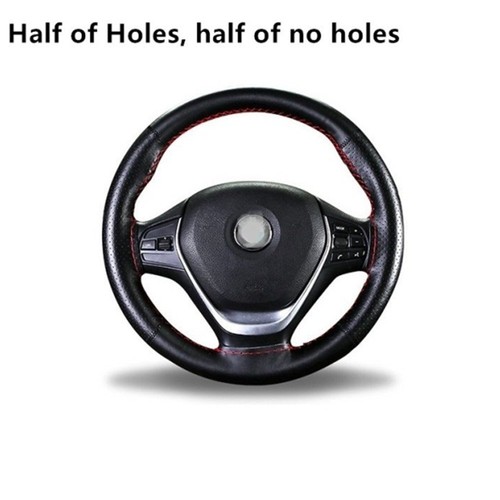 Black 15" 38cm Genuine Leather Auto Car Steering Wheel Cover Neddle&Thread DIY - Bild 7 von 7