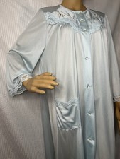 Vtg Shadowline Button Down Nylon Embroidered Cottagecore Housecoat Robe M