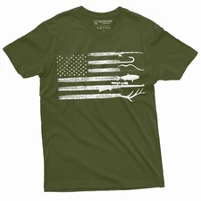 Men's Hunting Fishing Shirt USA Flag Nature Camo Shirt Father Dad Papa Gift Idea
