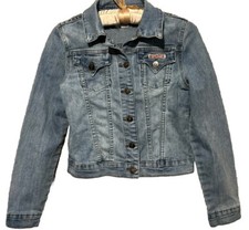 Hudson Trucker Jean Jacket Girls Size Large Vintage Blue Wash Stretch Denim