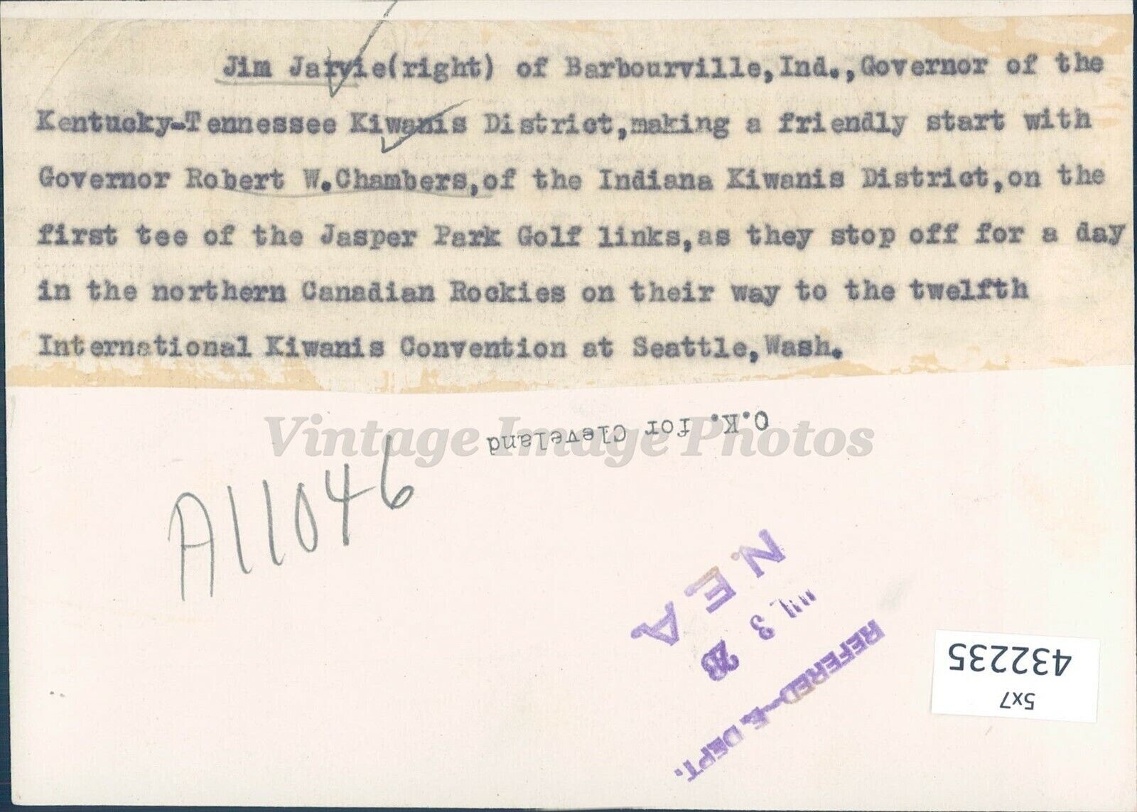 1928 Jim Jarvie Governor KY TN Kiwanis District Robert Chambers