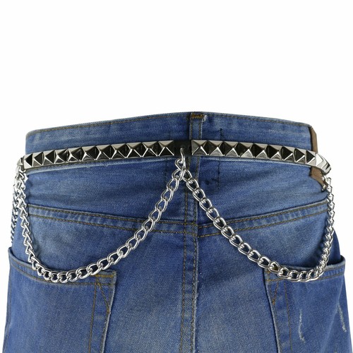 12mm 1 Row Pyramid Belt W/Single Chain Studded Leather UK Made Mens Belt B859 - Picture 3 of 5