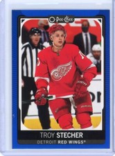 2021-22 O-Pee-Chee OPC Troy Stecher Blue Border Parallel- Detroit Red Wings