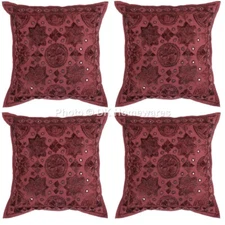 Cotton Throw Pillow Covers Boho Mirrored Indian Embroidered Set Of 4 Pillowcase