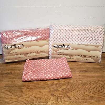 VTG Dormisette Sheets Cotton Flannel Pink TWIN FITTED+ FLAT+PILLOWCASE Germany