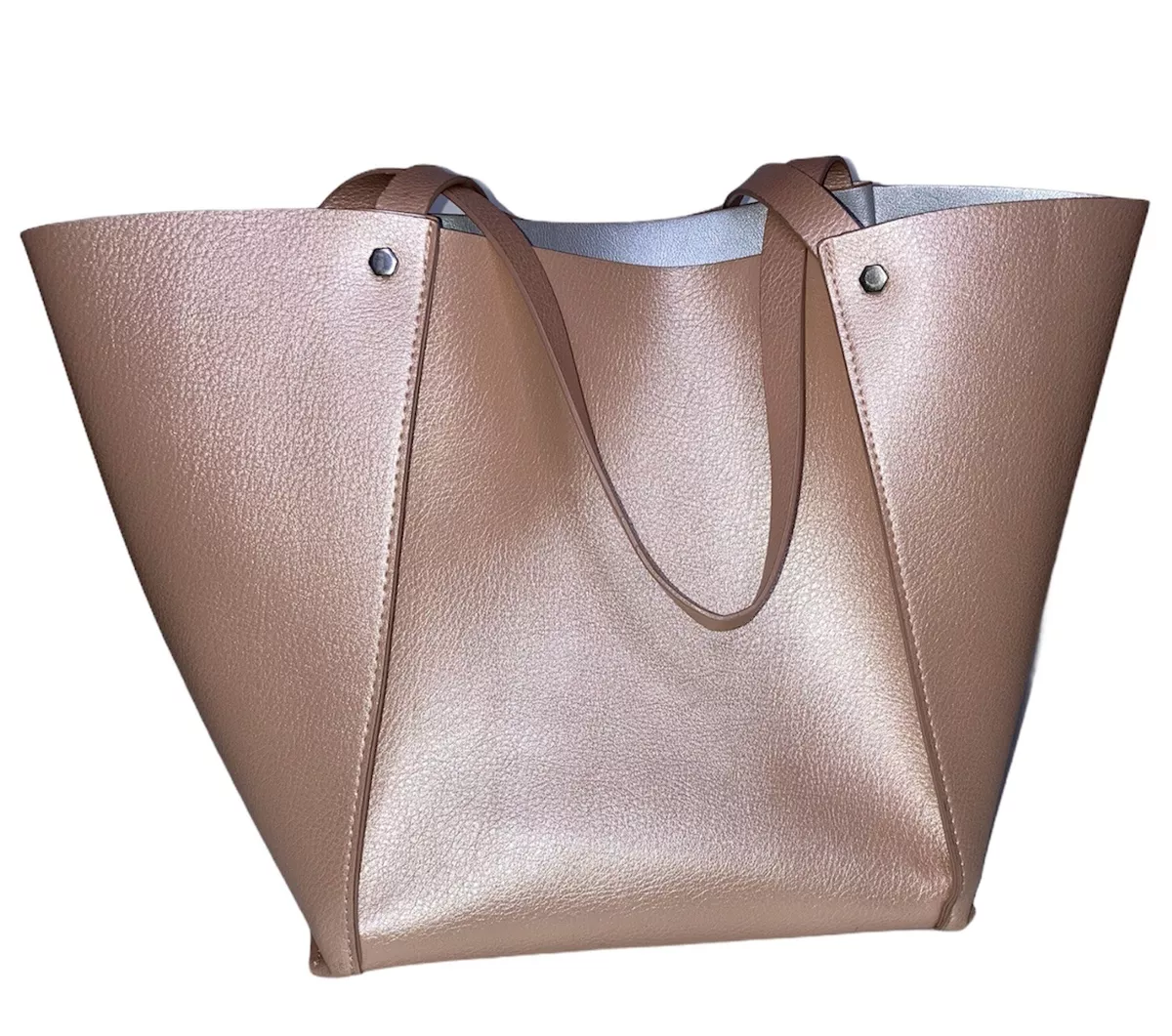 New Neiman Marcus Rose Gold Faux Leather Tote Bag Shoulder Bag