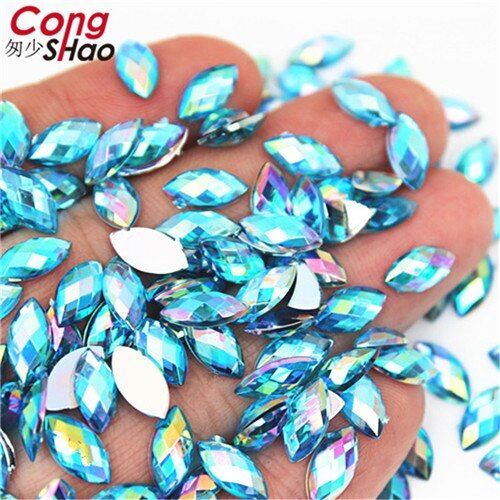 Acrylic AB Rhinestones Eye Shape Crystal Bead Flat Back 3D Nail Art Decor 5*10mm - Picture 18 of 26