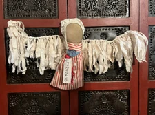 Grubby Primitive Tattered Patriotic Faceless Prairie Rag Doll Angel LG Wings GP