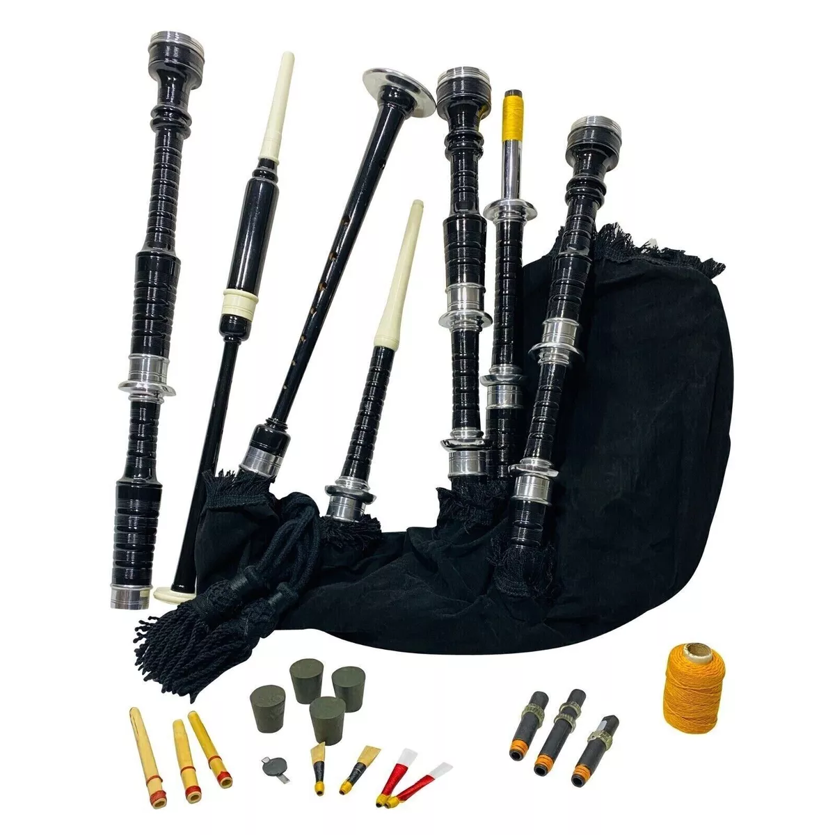 Great Highland Scottish Bagpipes Full Silver Mounts Black Rosewood