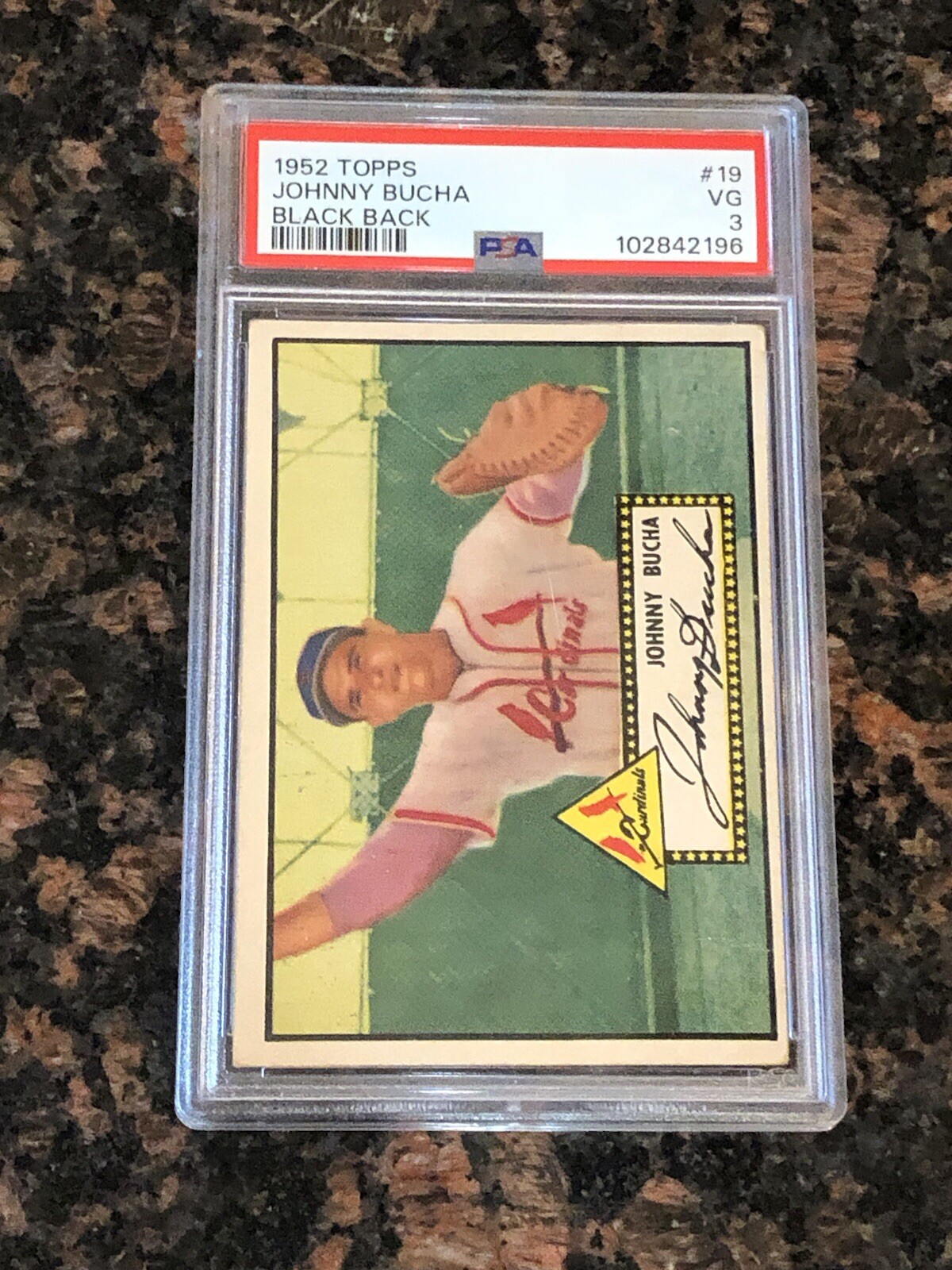 1952 Topps Johnny Bucha #19 Baseball Card Black Back PSA 3