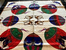 VINTAGE RARE HOT AIR BALLOONS  CHERUBS WHITE SILK BLEND SCARF 34" X 34"