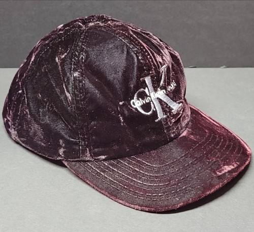 Vintage 1990s Calvin Klein Jeans Crushed Velvet Snapback Hat Purple Velour