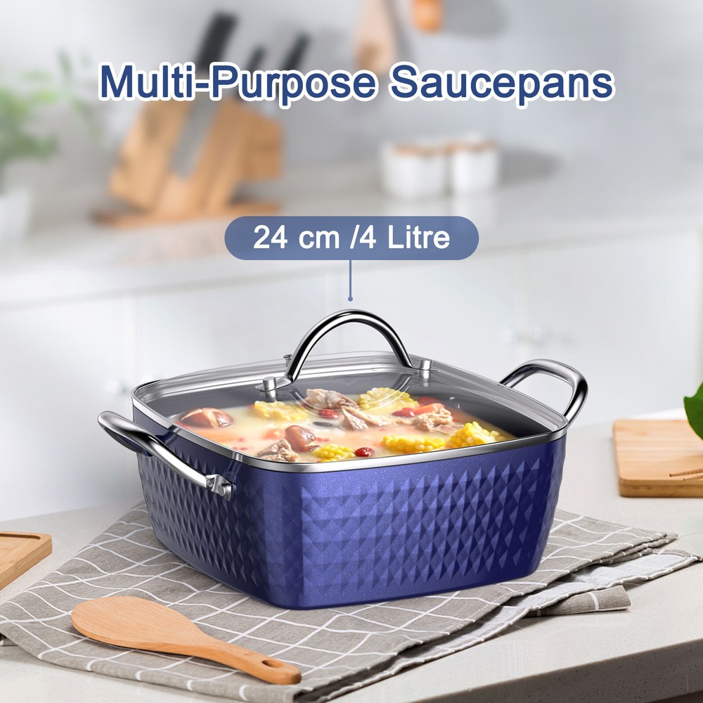 Casserole Dish Square Induction  Nonstick Saucepan With Lid 24cm/4L Stock Pots