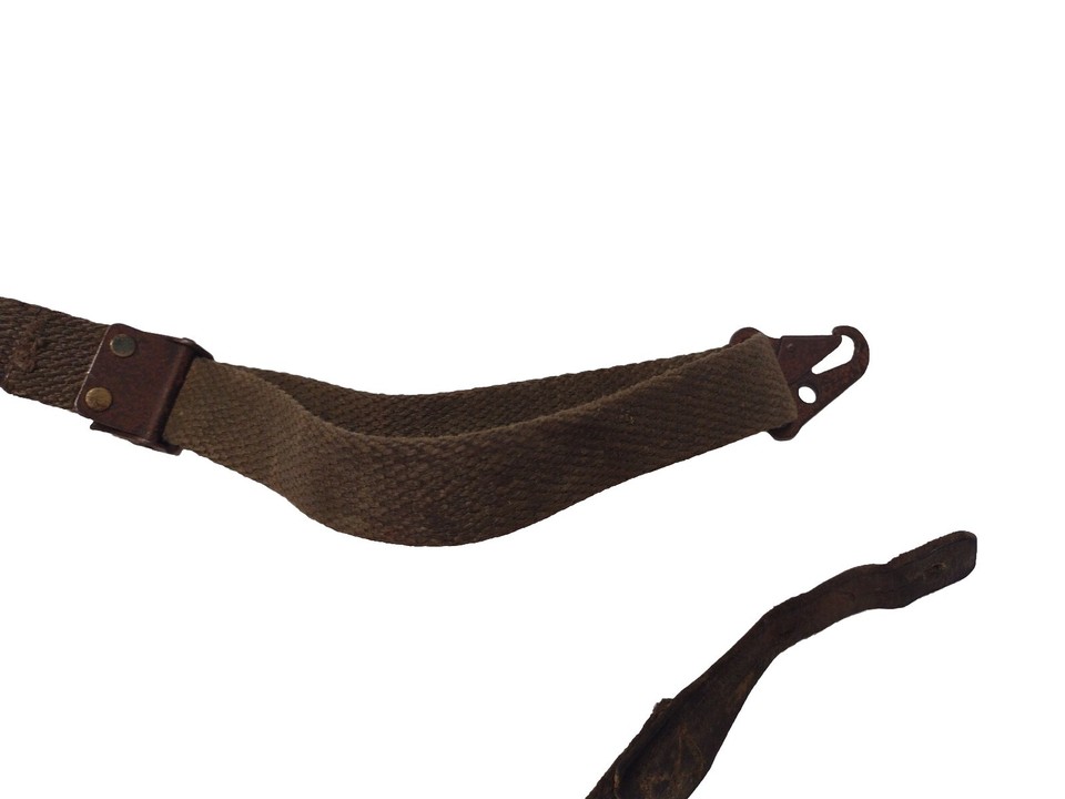 Original Unissued Soviet Russian Cold War Rifle Sling - Leather & Canvas, OD Green & Tan (Two-Point)