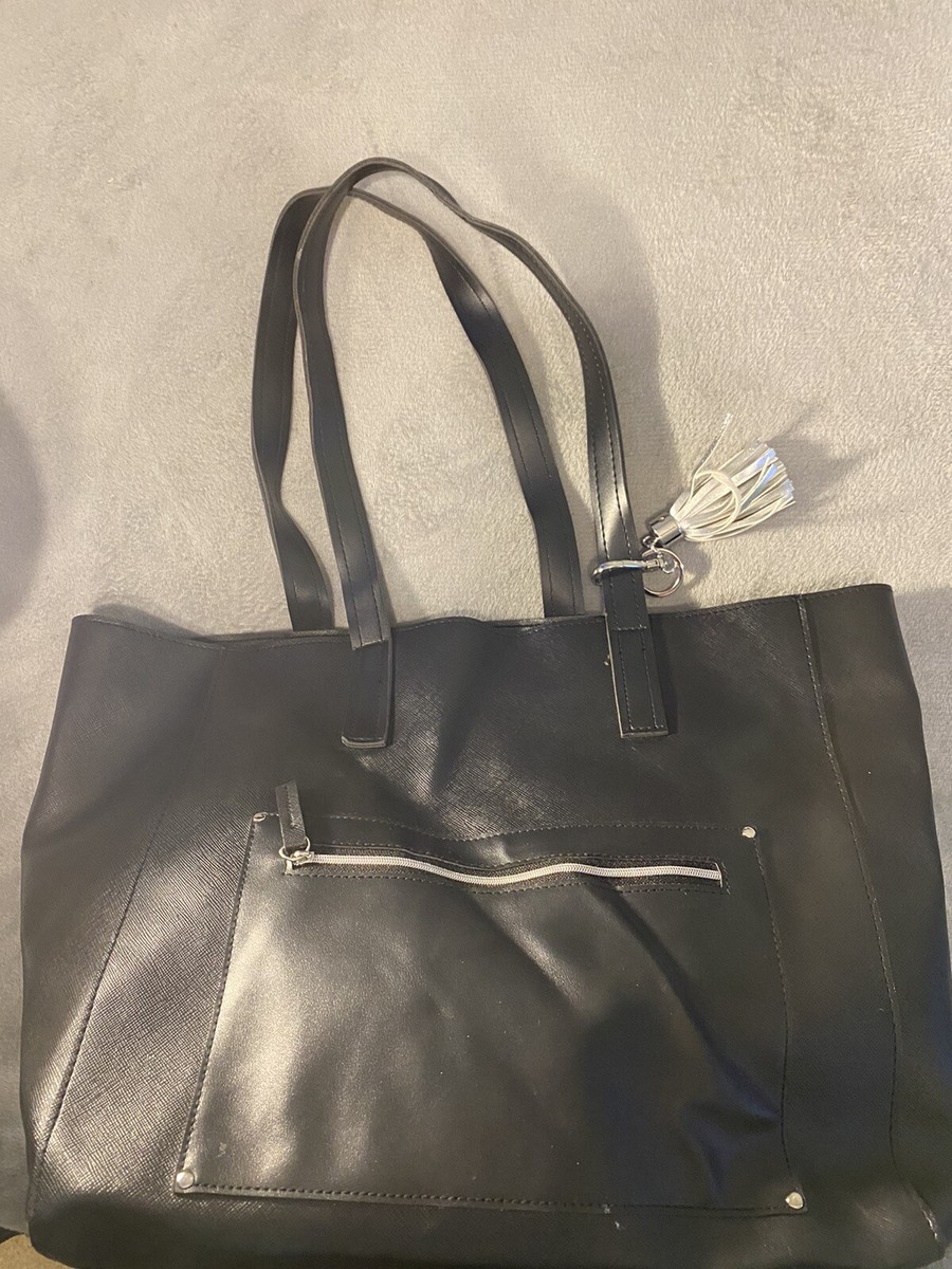 Bath & Body Works VIP Tote Black leather Bag Large Zipper 20