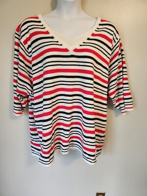 White Stag Red White Black Stripe Layered Look Tunic Knit Top 26 28