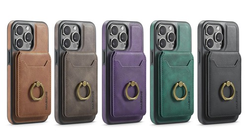MagSafe Case For iPhone 12 13 14 15 16 with Magnetic Leather Wallet + Metal Ring - Film 1 z 1
