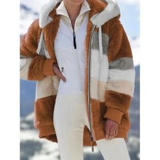 Winter Fleece Cardigan Jacket Warm Plush Panel Zipper Pocket Hooded Loose Coat P