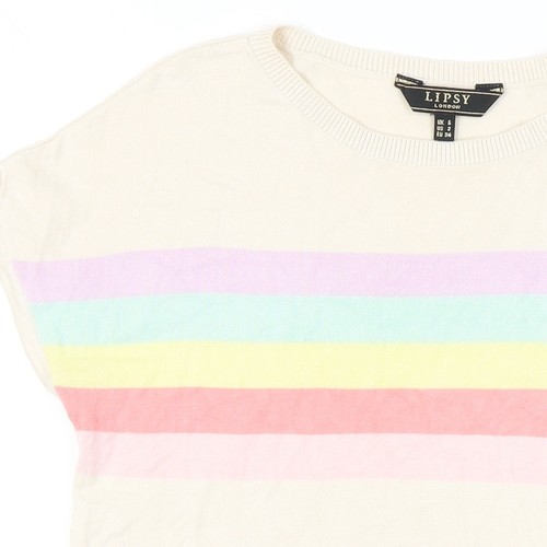 Lipsy Women Beige Striped Sleeveless Jumper Size 6 - Picture 9 of 12